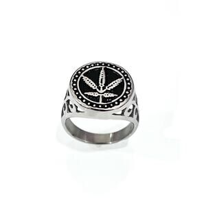 Medicinal Leaf Ring, Stainless Steel Men's Ring, High Polished Non Tarnish Ring